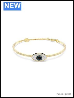 Evil Eye Bangle Bracelet Crystal Gold-tone Plated Lobster Clasp